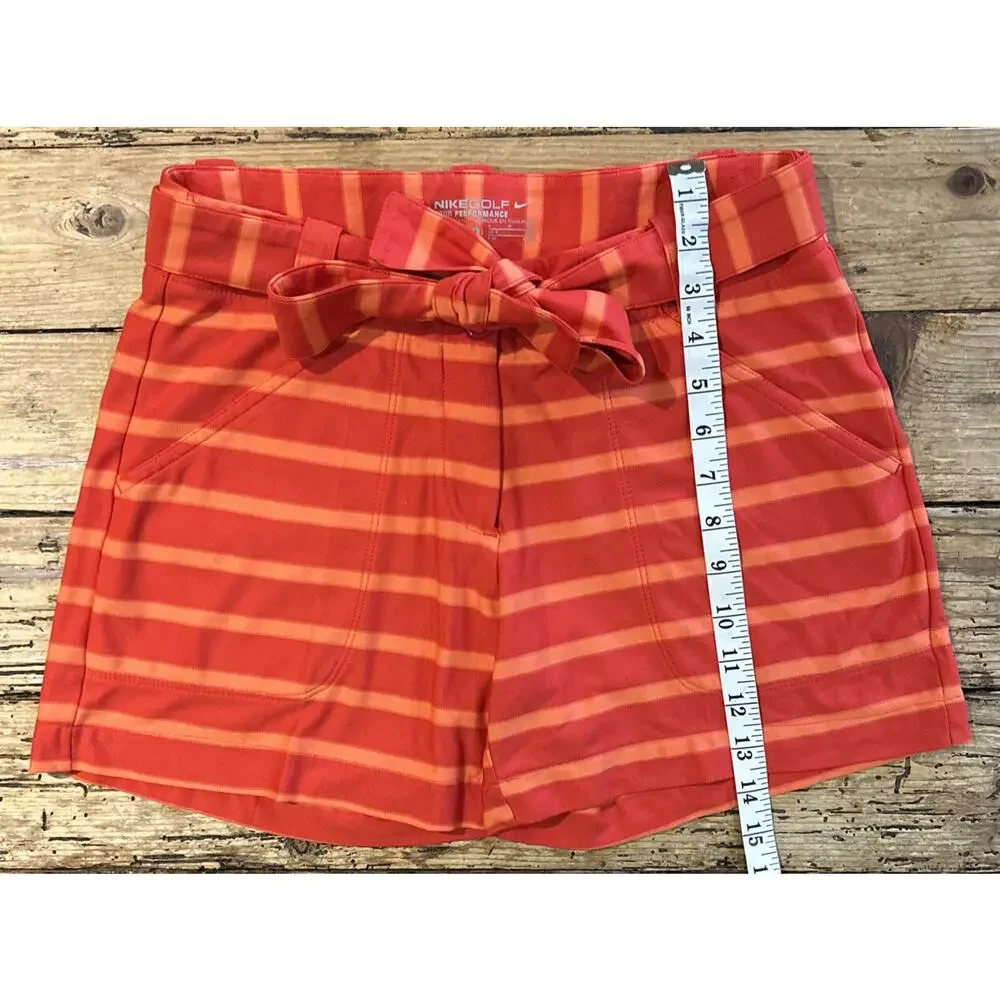 Nike Golf Women’s Orange Striped Tie Waist Gold Shorts Size 4